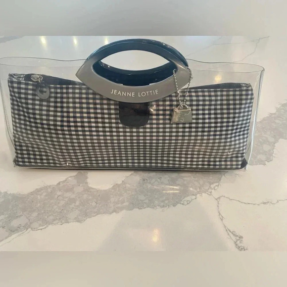 Jeanne Lottie Transparent Two Piece Clutch Stadium Bag Black/White Gingham EUC‎ - Picture 1 of 11